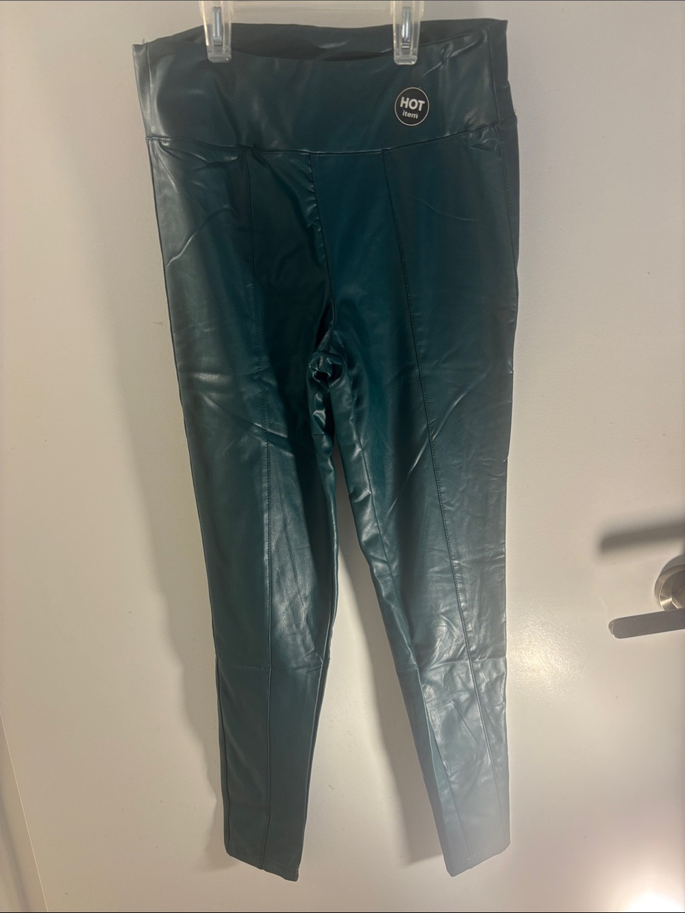 Faux Leather Leggings in Deep Teal - Women's Stretch Ponte